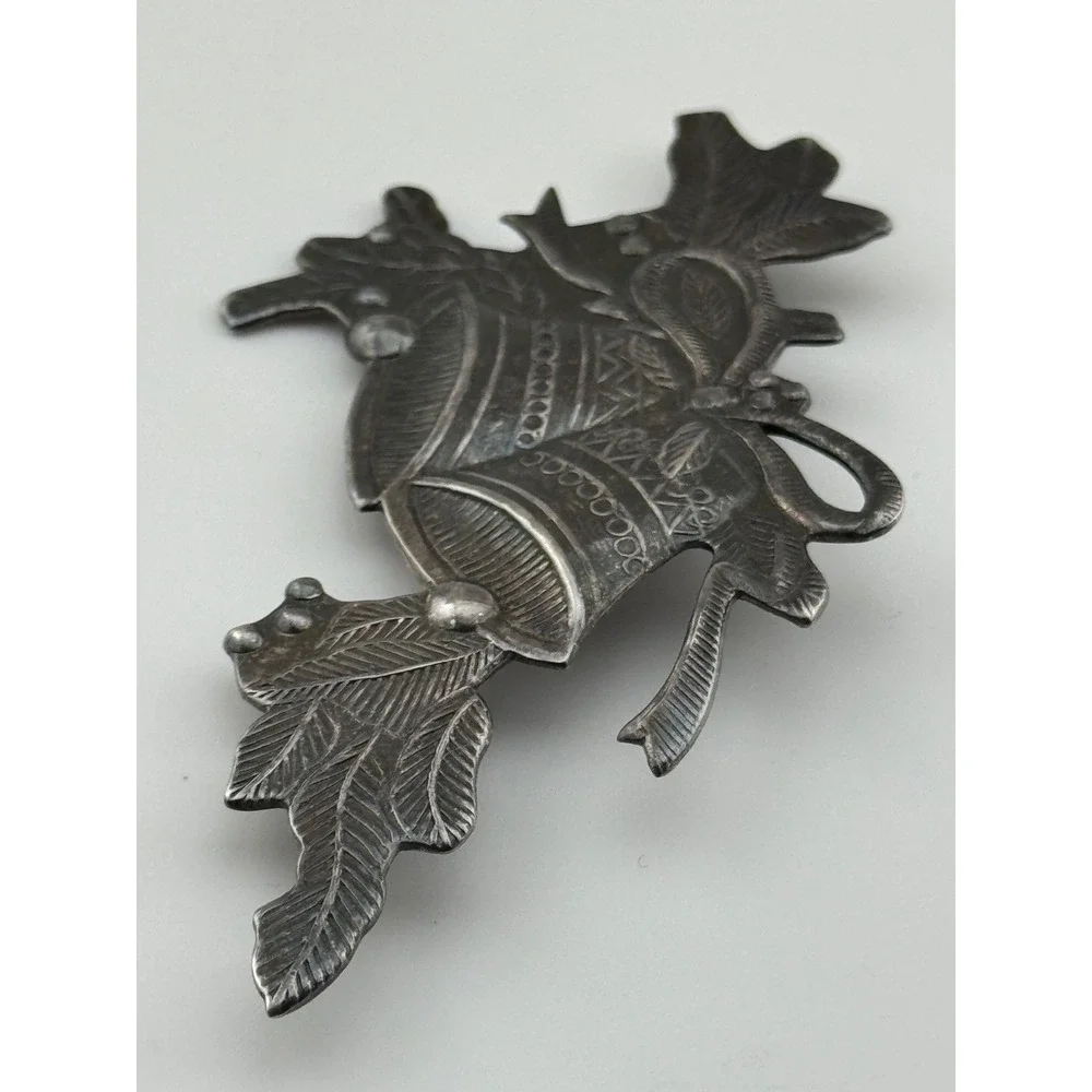 Sterling Silver Christmas Bells Bow Brooch